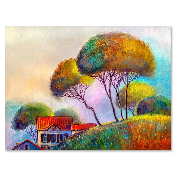 Designart ' Beautiful Village House On A Hot Summer Day ' Modern Canvas Wall Art Print