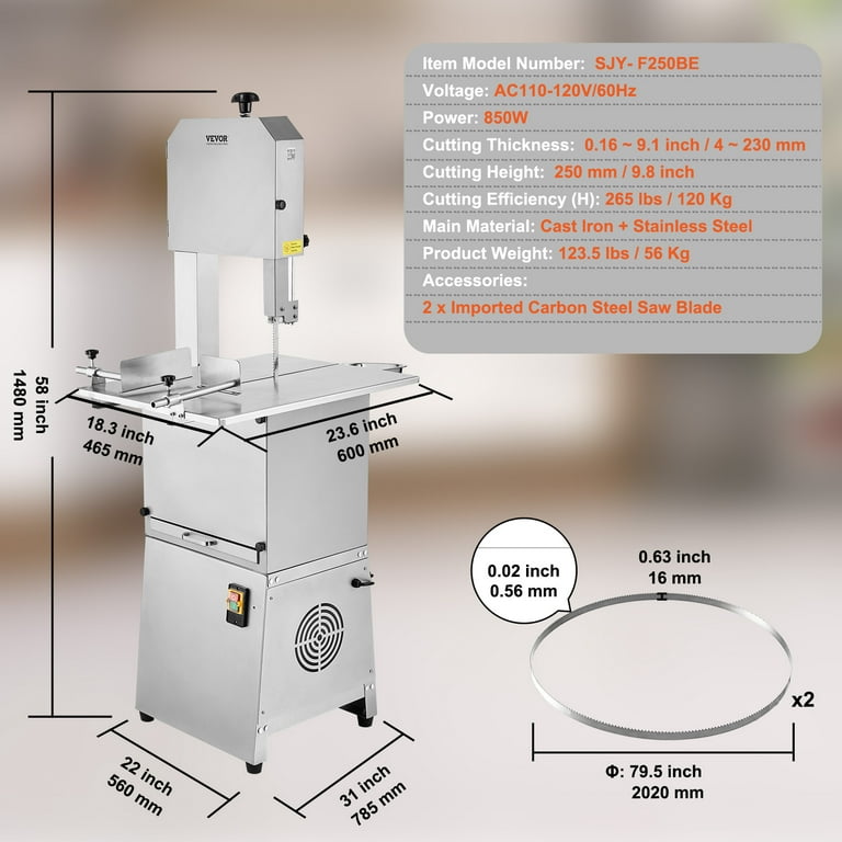 BENTISM Commercial Meat, Cutting Machine Meat Slicer, 551 lbs/h Meat Cutter  Machine 850W