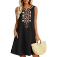 thumbnail image 4 of Yutgune Cotton Linen Plus Size Dress for Women Sleeveless Embroidered V Neck Boho Mini Sundress, 4 of 9