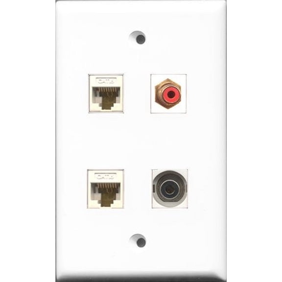 RiteAV 1 Port RCA Red and 1 Port 3.5mm 2 Port Cat6 Ethernet White Wall Plate