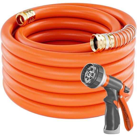 SPECILITE 3/4 in 75ft Garden Hose, Flexible and Lightweight Water Hose with Nozzle and Brass Male to Female Fittings, 600 PSI Heavy Duty, No Kinking Hybrid Rubber Hose