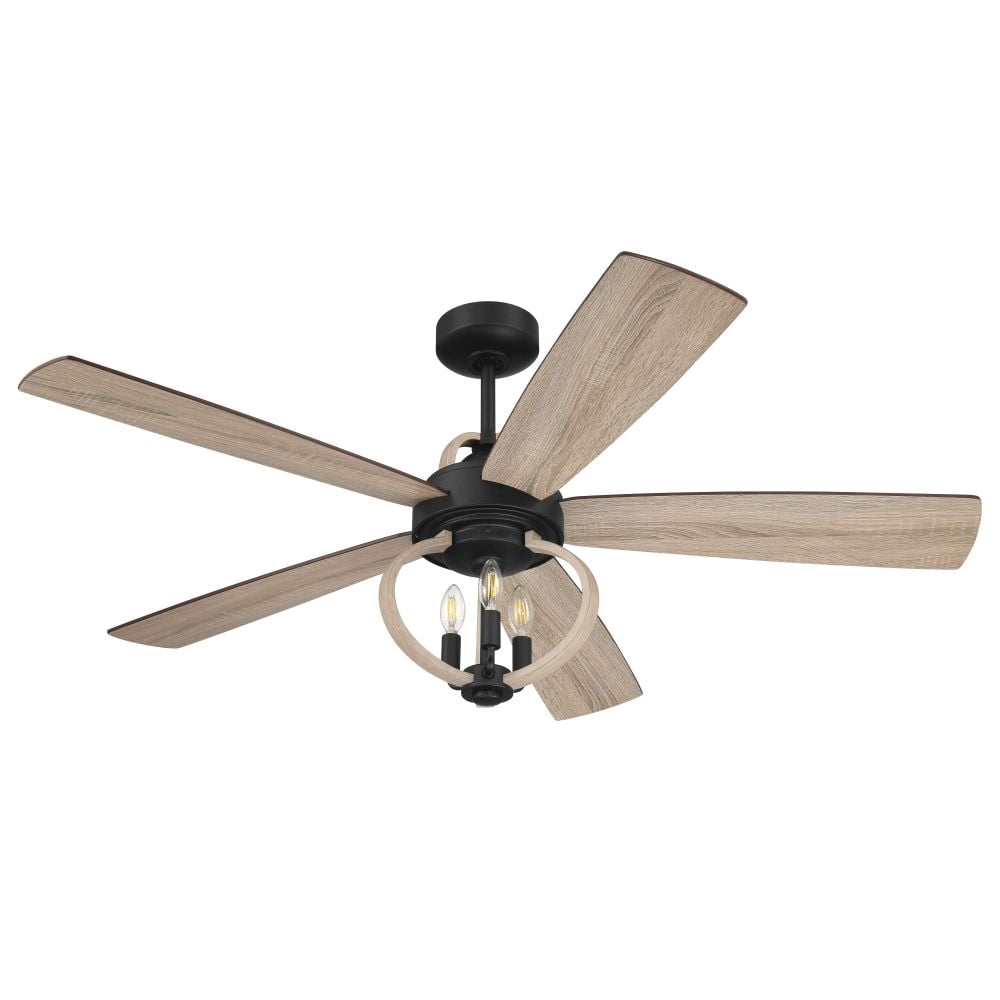 RSE52FB5 Craftmade Lighting Reese - 5 Blade Ceiling Fan with Light Kit-23.01 Inches Tall and 52 Inches Wide-Flat Black Finish