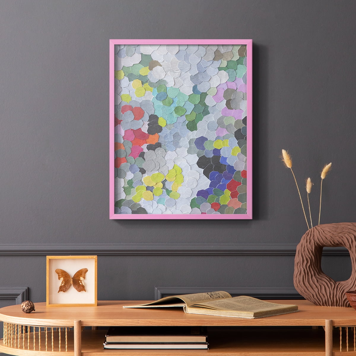 Buckingham Gardens Framed Print in Pink Solid Wood Framed Print No Nail Hanging