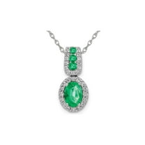 3/4 Carat (Ctw) Emerald Drop Pendant Necklace in 14K White Gold with Chain and Diamonds 1/5 Carat (Ctw) for Women