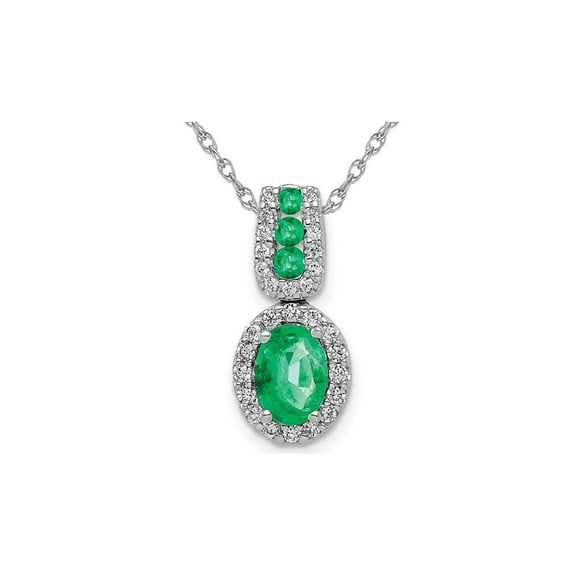 3/4 Carat (Ctw) Emerald Drop Pendant Necklace in 14K White Gold with Chain and Diamonds 1/5 Carat (Ctw) for Women