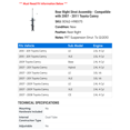 thumbnail image 2 of Rear Right Strut Assembly - Compatible with 2007 - 2011 Toyota Camry 2008 2009 2010, 2 of 2