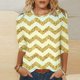 thumbnail image 4 of Blusas de Manga Corta para Mujeres Retro Tres Cuartos de Manga Cuello Redondo Suelto, Top Casual para Primavera Verano, 4 of 5