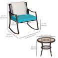 thumbnail image 3 of Outsunny 3 Pieces Patio Wicker Rocking Set, Outdoor PE Rattan Bistro Furniture Set with Soft Padded Cushions, Pillows and Round Glass Top Coffee Table for Patio, Backyard, Garden, Green, 3 of 10