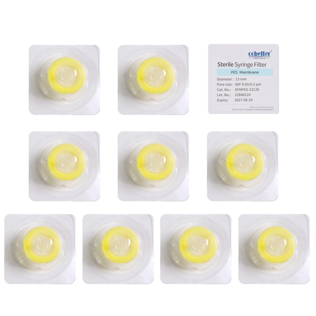 Filtro de jeringa COBETTER PES de doble capa, 0,2 μm, 13 mm, 10 unidades/paquete