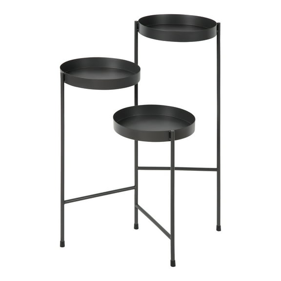 Kate and Laurel Finn Tri-Level Metal Plant Stand, Charcoal Gray, Decorative Hinged Tray Stand Display