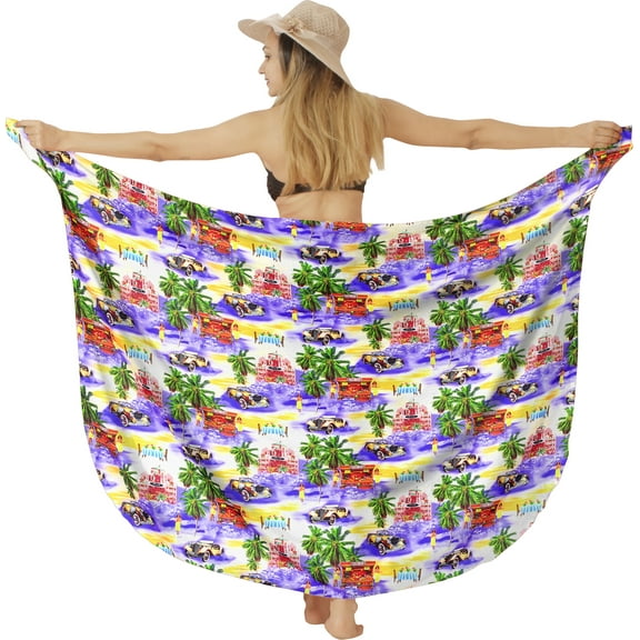 LA LEELA Women's Beach Bikini Swimwear Cover up Wrap Skirt Summer Wraps Beachwear Sarong Coverups Swimsuits for Women One Size Violet, Allover Palm Tree