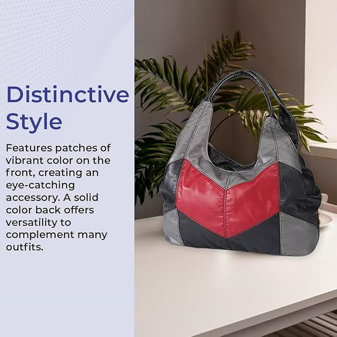 Sagefinds Color Block Shoulder Bag for Women, Hobo Purse, 3 Zippered Compartments, Lined Interior
