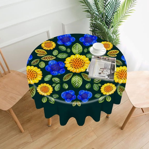RKSupls 60 Inch Round Tablecloth, Floral Bouquet Pattern Premium Polyester Straight Edge Wrinkle Resistant Washable Table Cover for Party Home Dining Decor