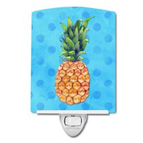 Caroline's Treasures BB8191CNL Pineapple Blue Polkadot Ceramic Night Light, 6x4x3", multicolor