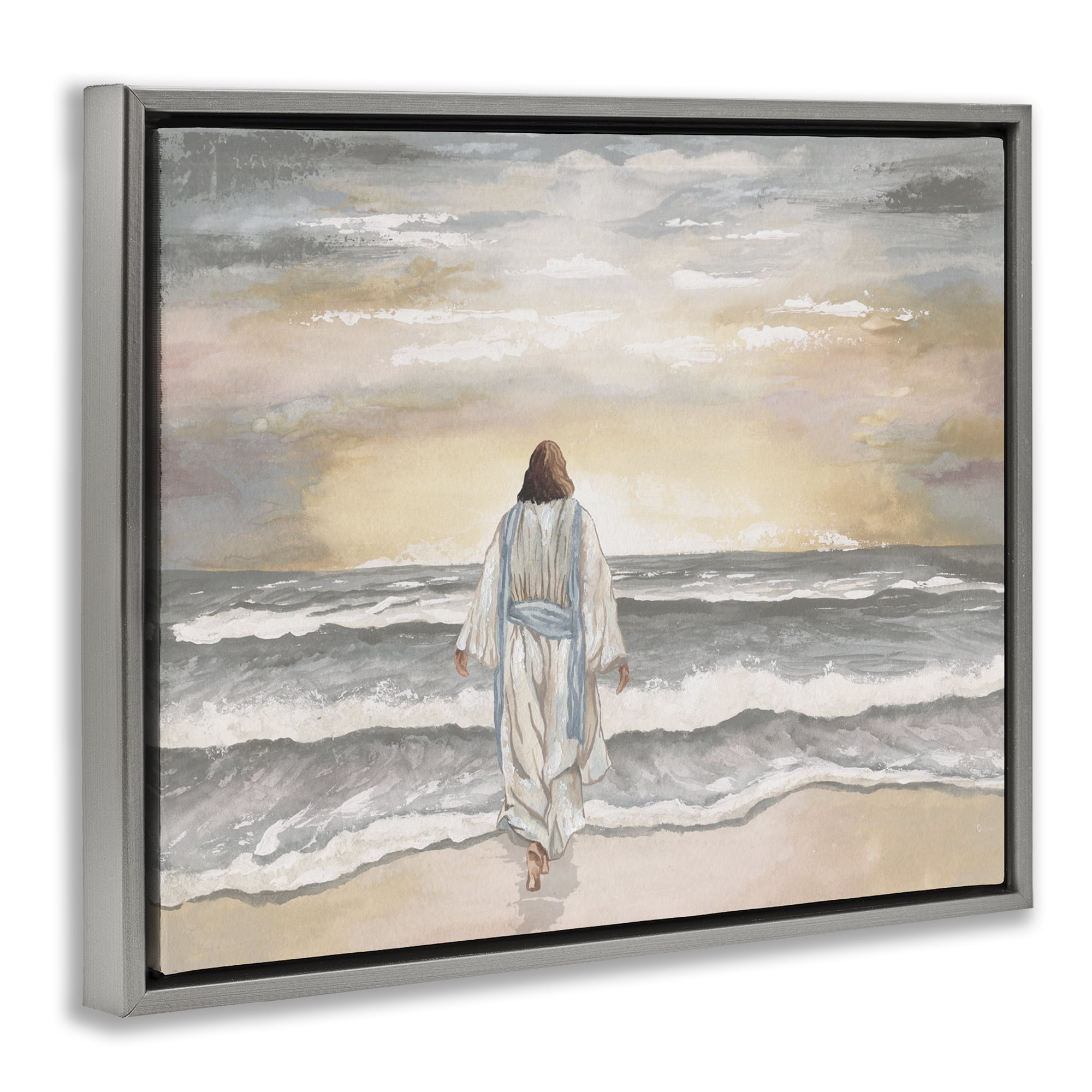 Stupell Industries Jesus Walks The Shore Gray Framed Floater Canvas Wall Art, design by Elizabeth Medley