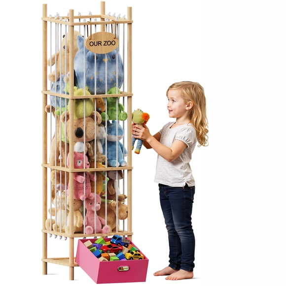 Organizador de almacenamiento para animales de peluche Brelley Wood con cajón