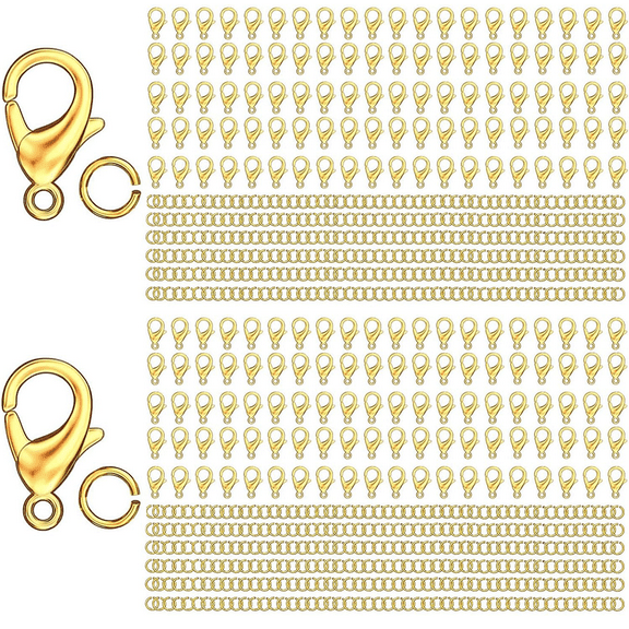 Monebena 700Pcs Lobster Claw Clasps and Open Jump Rings Set,18K Gold and Silver Necklace Clasp Bracelet Clasps and Closures Lobster Clasps Parrot Trigger Clasps for Jewelry Making