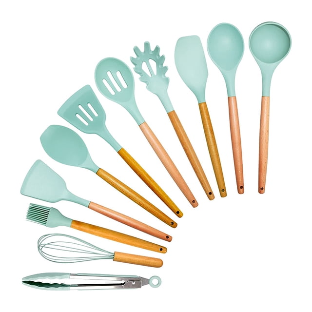 Set 11 Utensilios de Cocina - Coquo - Kit Completo de Madera y Silicón
