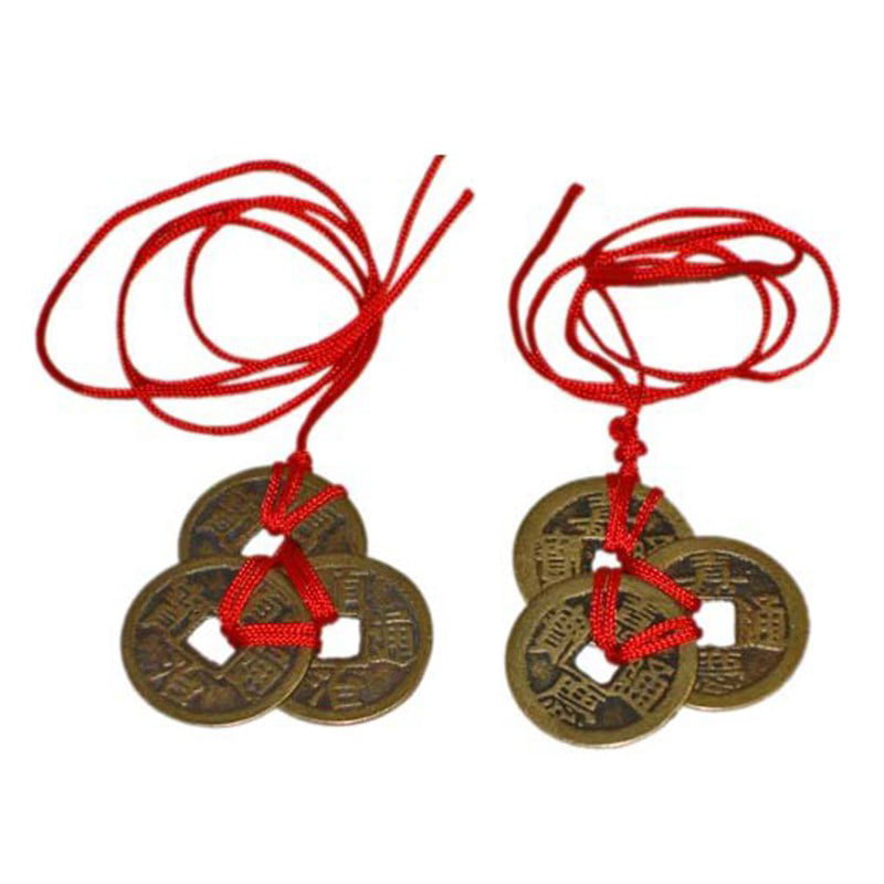FENG SHUI Lucky Charm 6 Coins Red Chinese Knot 