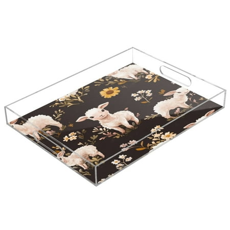 

Acrylic Tray 15.7*11.8*1.9 Inch Transparent Tray Food Tray Tea Cup Tray Serving Trays Cosmetics Storage Kitchen Table Bathroom Sundry Storage Cute Pretty Cartoon Lamb