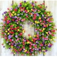 thumbnail image 2 of Spring Wreath for Front Door,16 in Farmhouse Colorful Cottage Wreath,Green Eucalyptus Wreath with Flowers,Purple Pink Summer Wreath,Outdoor Green Door Wreath,Spring Summer Decoration (Colorful), 2 of 9