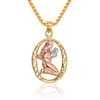 14K Solid Two Tone Gold White Mother Daughter Oval Necklace Chain Pendant Charm with chain 16inch