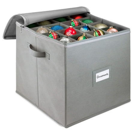 Christmas Ornament Storage Box with Zippered Cover –Stores up to 64