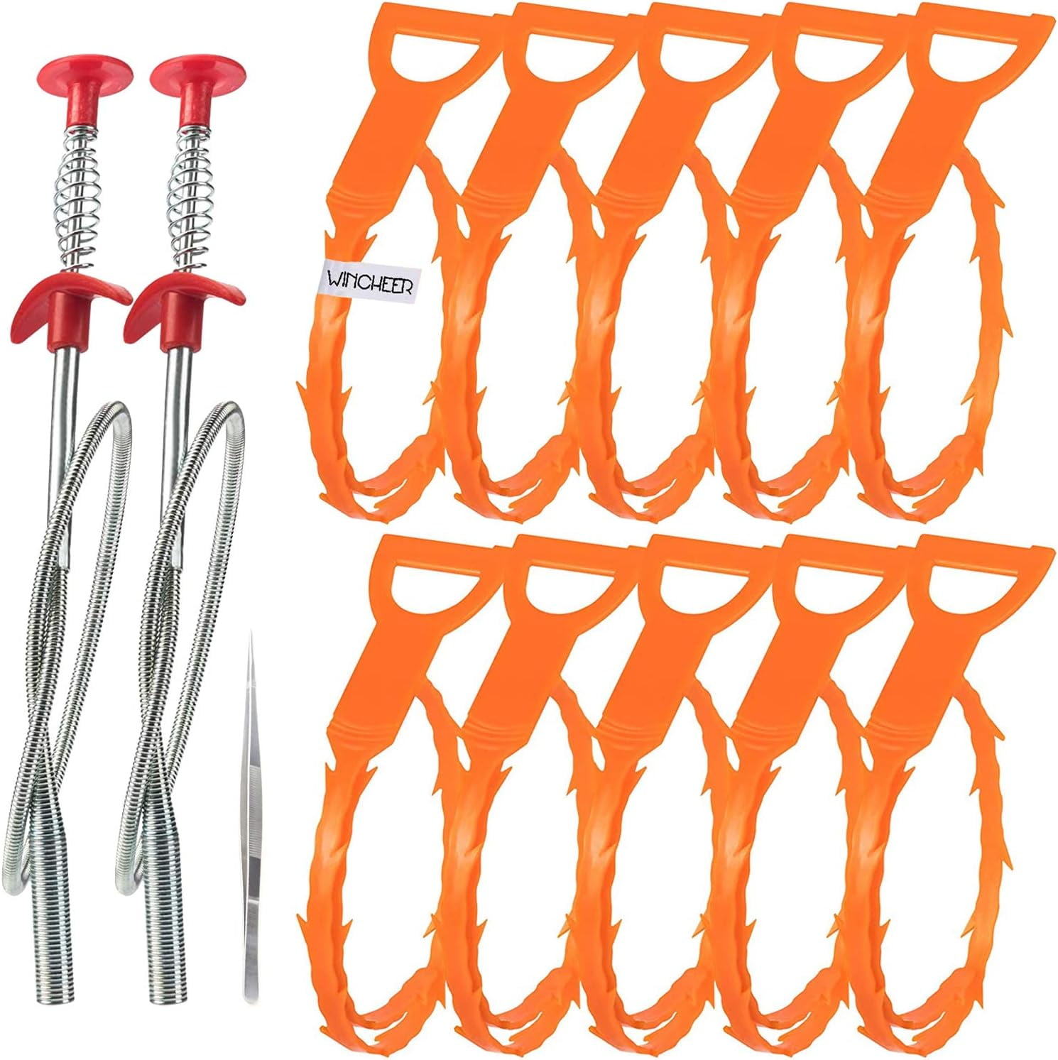 Drain Clog Remover Tool 12+1 PCs, Drain Cleaning Hair Catcher, MultiTooth Auger Cleaner Hair