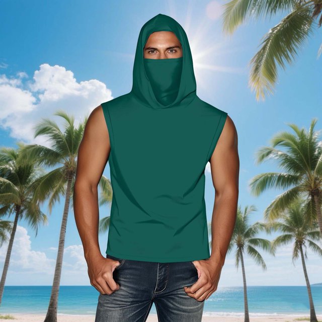 mfyjkho Tops Deportivos Para Mujer, Camiseta Unisex De Verano Informal De Color Liso Sin Mangas Con Capucha Y Protector Solar De Seda Helada Con Mascarilla Tops Para Hacer Ejercicio M