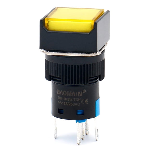 Baomain Bouton-Poussoir 16mm Cliquet Carré Lampe LED Lumière Jaune DC 12V SPDT 5 Broches 5 Pack