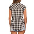 thumbnail image 3 of Camisa de botones de cuadros con cuello de punta y mangas cortas de INSPIRE CHIC para mujer XS Negro Blanco, 3 of 6