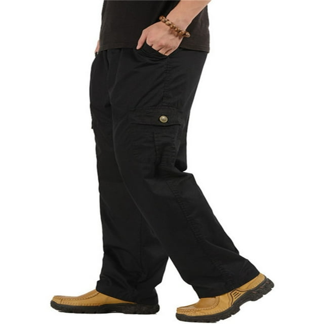 MesaSe Mens Loose Fit Straight Leg Cargo Pants Lightweight Elastic Waist Solid Color Straight Leg Work Pants