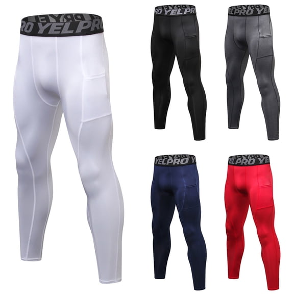 Men's Compression Pants 4-Way Stretch Quick Dry Moisture Wicking Breathable Gym Workout Tights White