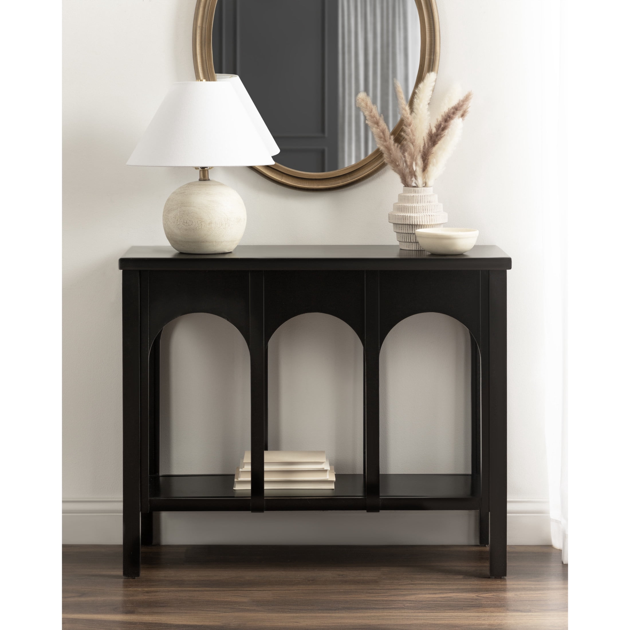 Kate and Laurel Ulla Modern Tiered Rectangle Console Table, 36 x 13 x 30, Black, Transitional Two-Tier Wood Arched Entryway Table with Storage for Behind Couch Home Decor Option