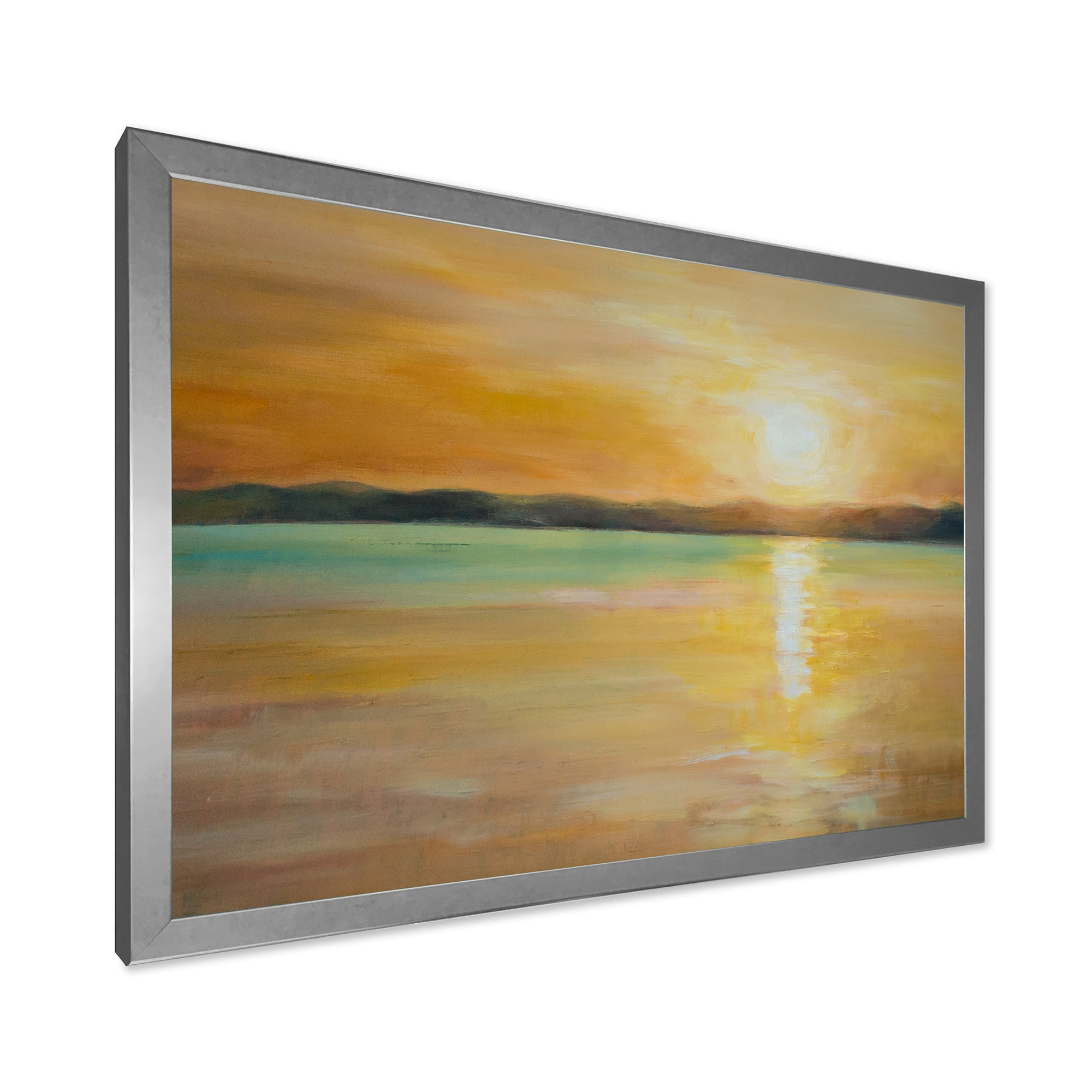 Designart 'Abstract Yellow Sunset At The Horizon' Nautical & Coastal Framed Art Print