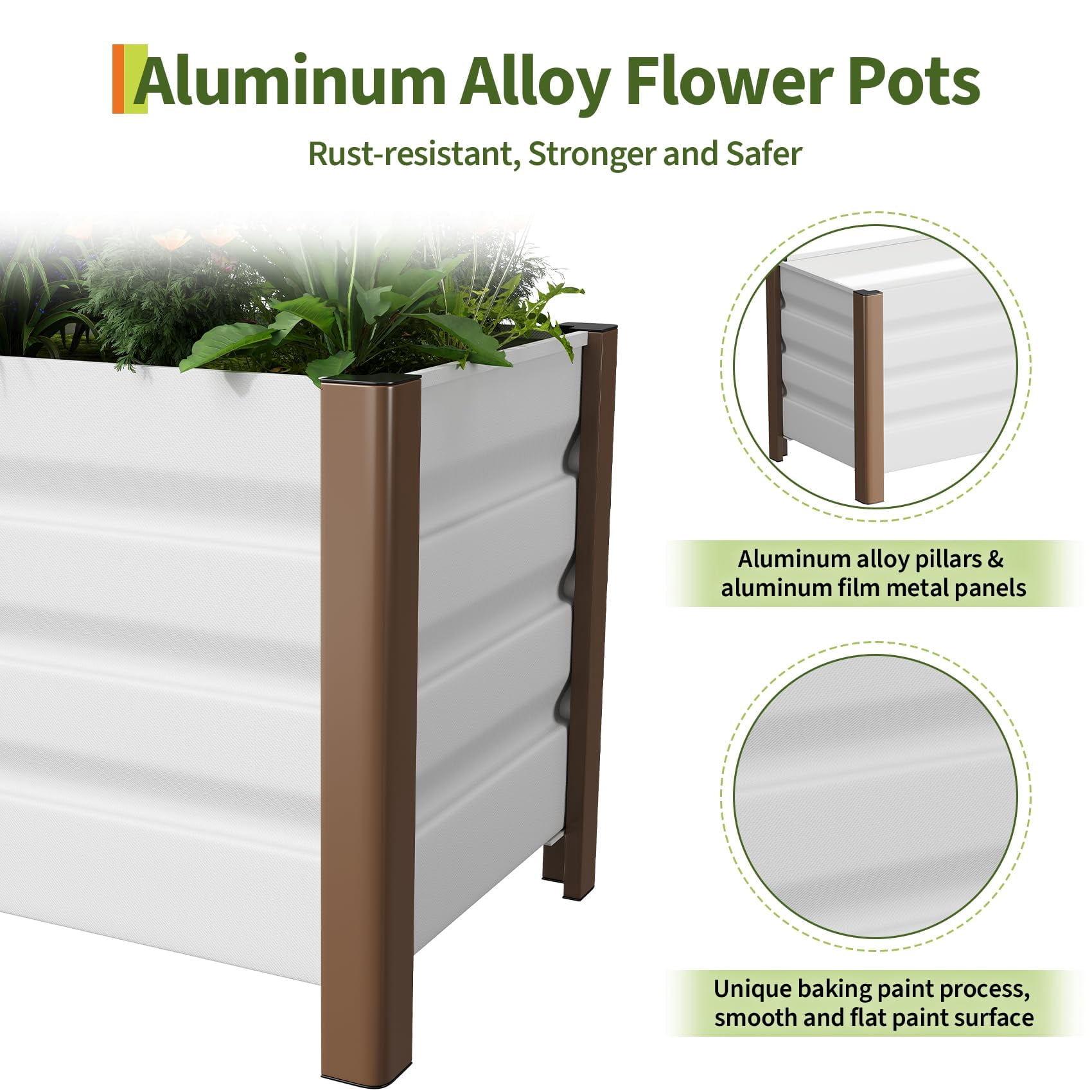 Garvee Aluminum Planter Box, Raised Garden Bed with Drainage Holes, 39.3" x 15.7" x 17.7", White
