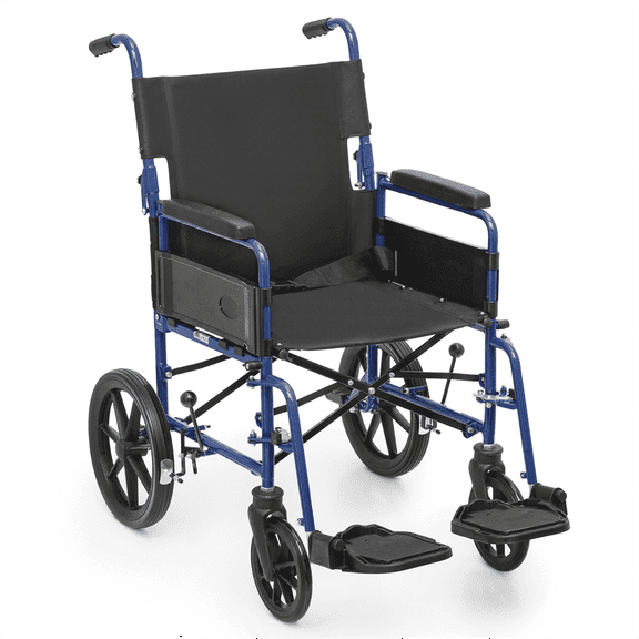Wheelchair Chrome Moly Steel Frame Textile Seat 8'' Front12'' Rear Wheel - 18*17'' Seat Size-Blue Frame,Black