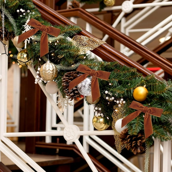 KOYPTL 12 Pcs Velvet Christmas Tree Bow Decoration Christmas Decorations for Xmas Tree Ribbon Bows Christmas Hanging Ornament Wreath Bow Decoration for Fireplace Staircase Home Decor Brown