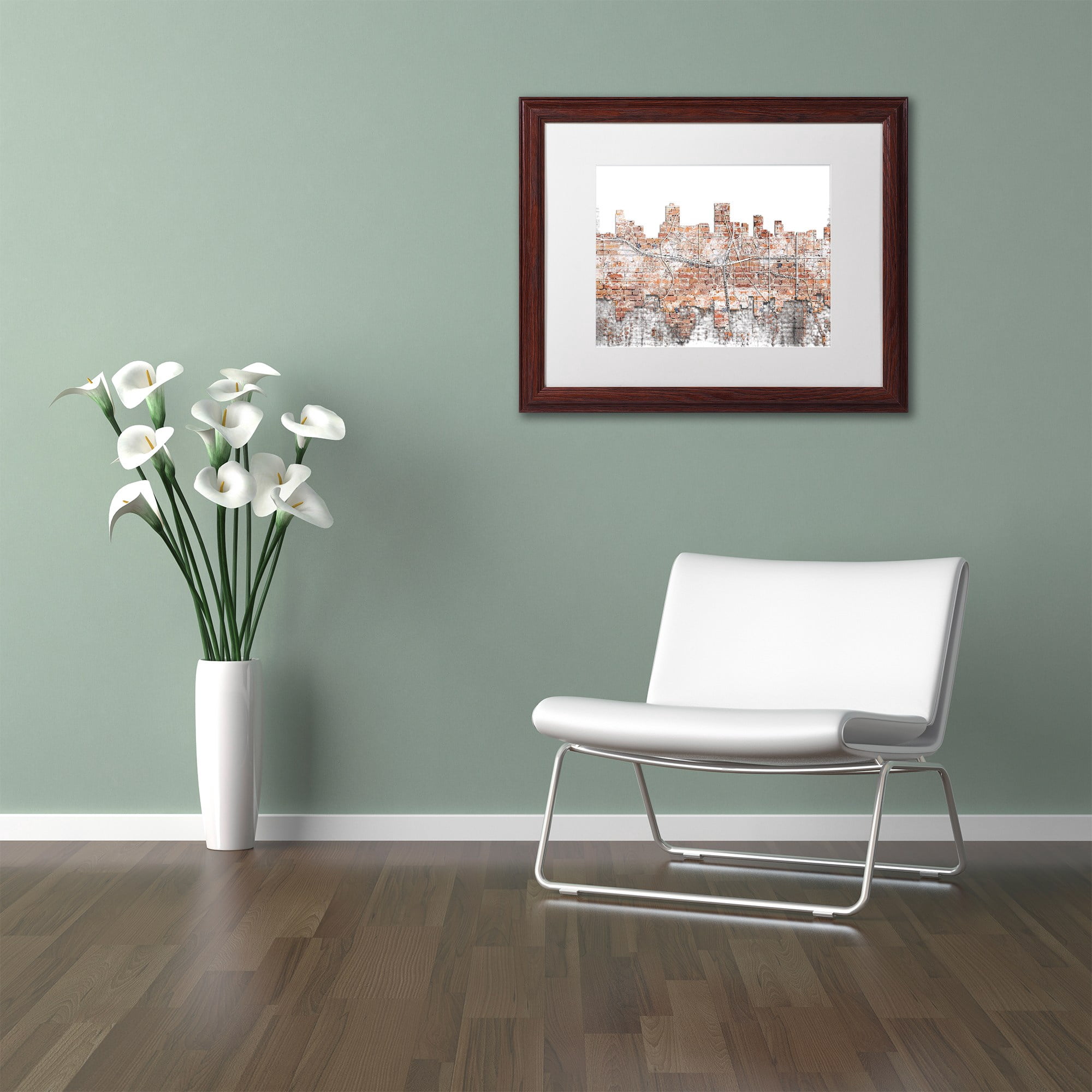 Trademark Fine Art "Anchorage Alaska Skyline Brick" Canvas Art by Marlene Watson, White Matte, Wood Frame