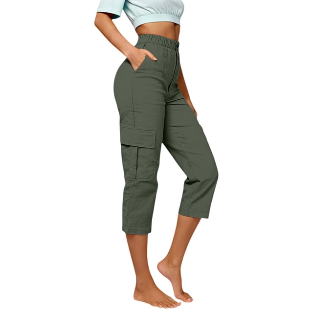 Capris pour Femmes, Yigetop Capris Cargo à Coupe Décontractée pour Femmes Pantalons de Randonnée Été Voyage Plein Air Décontractés Amples Confortables Pantalons Raccourcis Capris Cargo pour Femmes Vert 2TG
