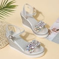 thumbnail image 6 of WIZUTIZ Wedge Sandals for Women Sandals Women Comfort Casual Elastic Jeweled Shiny Sandals Pull-On Round Toe Summer Shoes Mid Heel (2"-3") Wide Solid Sandals for Older Women Club Savings Silver, 6 of 6