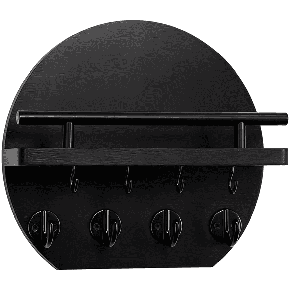 Wall Mounted Key Holder Shelf Decor, Half-Circle Metal Key Holder for Wall, Wall Decor with Shelfs for Entryway Organization, Floating Shelf Display, Black Finish