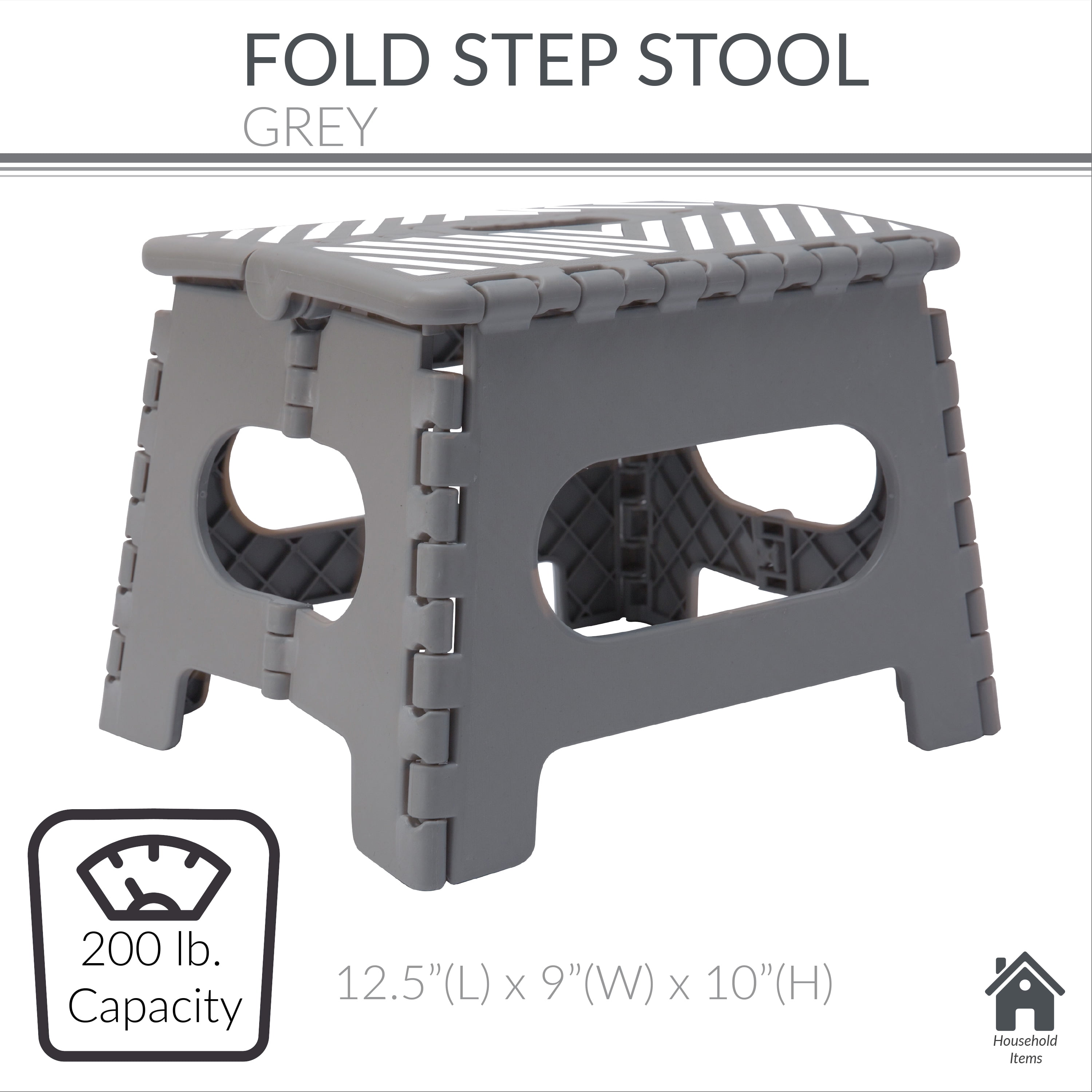 Simplify Plastic 9" Stripe Top Single Step Folding Step Stool, Gray