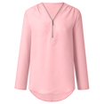 thumbnail image 3 of Hauts d'Été Grande Taille pour Femmes Tunique Décontractée à Fermeture Éclair Manches Roulables Blouse Chemises Blanc Liquidation, 3 of 6
