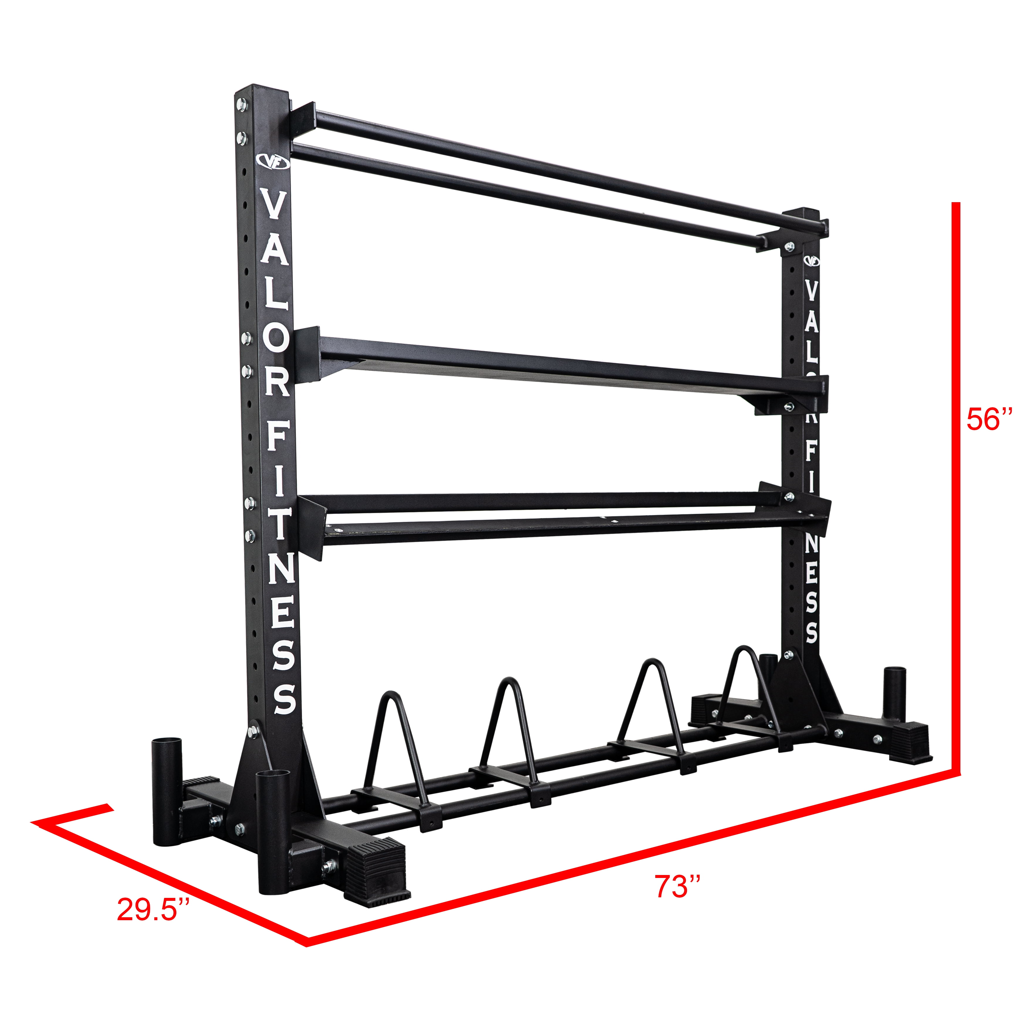 Valor Fitness Combo Weight Storage Rack, 4-Tier Bumper Plate Rack ,Dumbbells, Barbells, & Wall / Medicine Balls -Home Gym Organization -BG-62