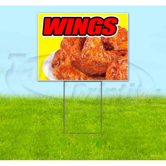 Wings Yellow Background (18" x 24") Yard Sign, Includes Metal Step Stake