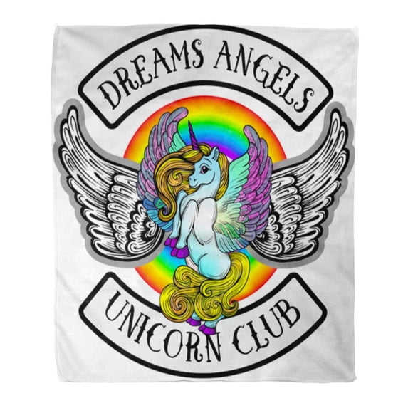 SIDONKU Flannel Throw Blanket Colorful Cute Emblem Unicorns Wings Beautiful Line Boho Chic Stripe Dreams Angels Club Pink 50x60 Inch Lightweight Cozy Plush Fluffy Warm Fuzzy Soft
