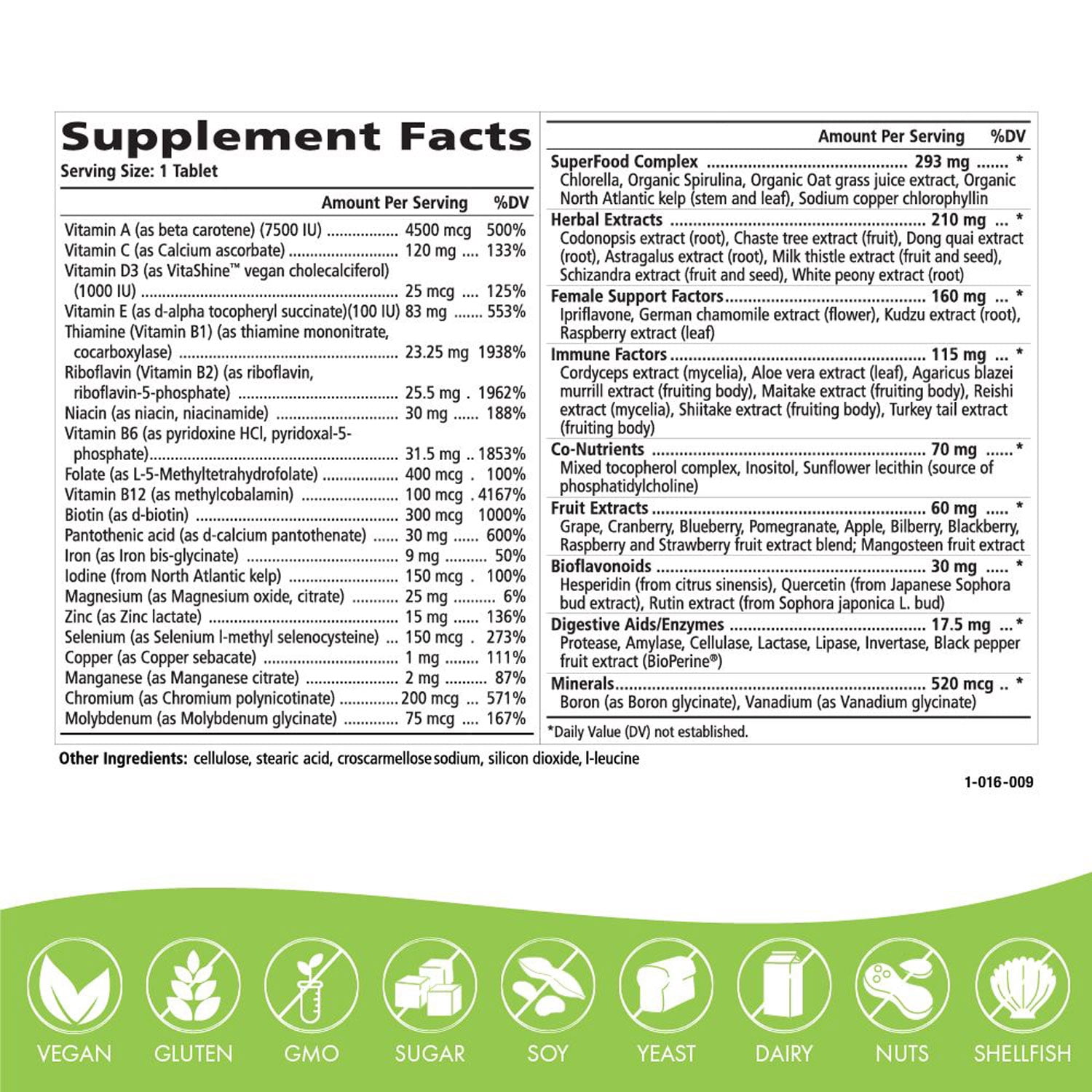 One N Only Multivitamin for Women - One a Day Whole Food Supplement with Superfoods, Minerals, Enzymes, Vitamin D, D3, B12, Biotin by Pure Essence - 90 Tablets