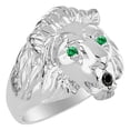 thumbnail image 4 of RYLOS Lion Head Ring Black Diamond Mouth & Gemstone Eyes Fun Designer Rings Emerald Sterling Silver Jewelry Size 7, 4 of 8