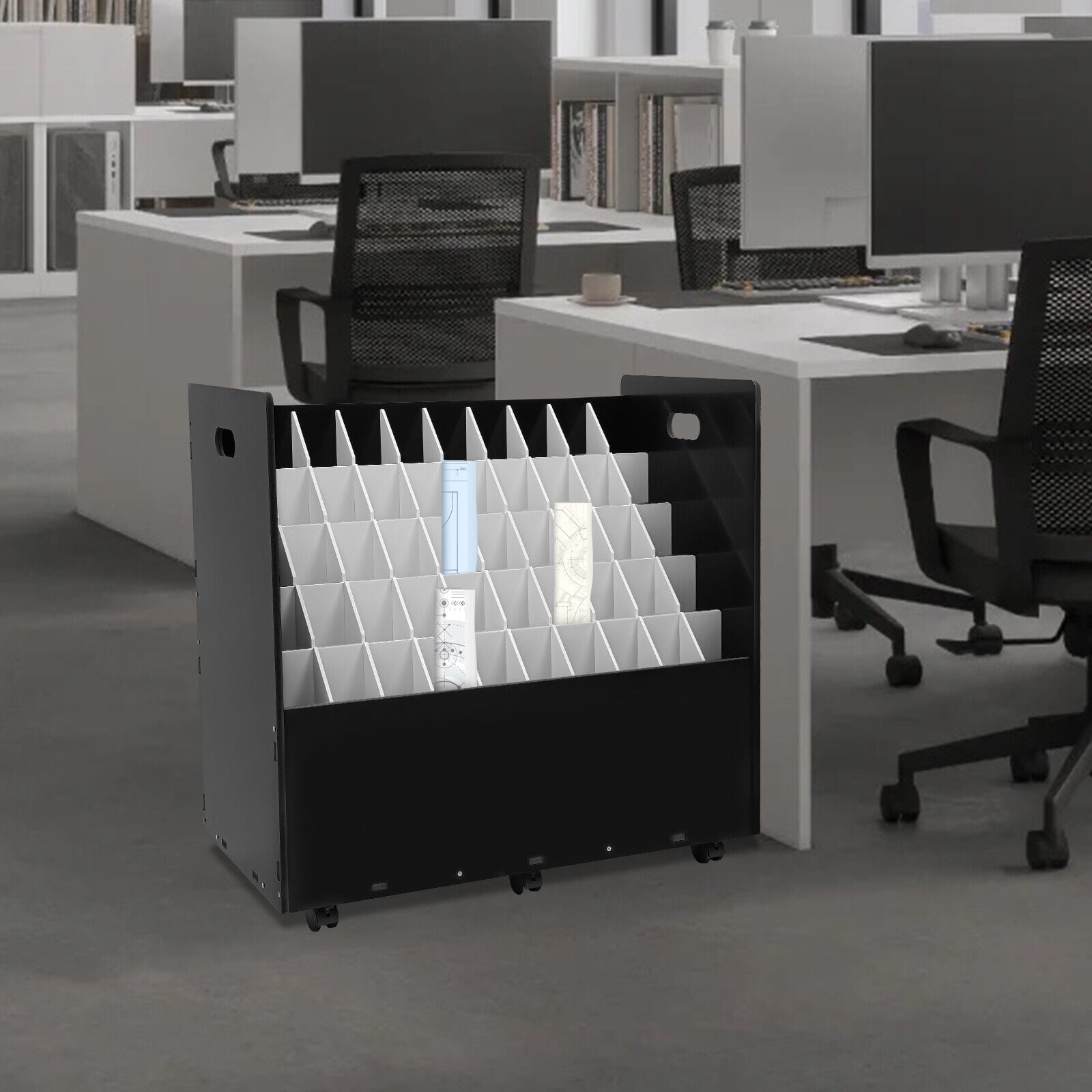 50-Slot Blueprint Organizer, Roll File Storage Holder Movable Roll File Cart